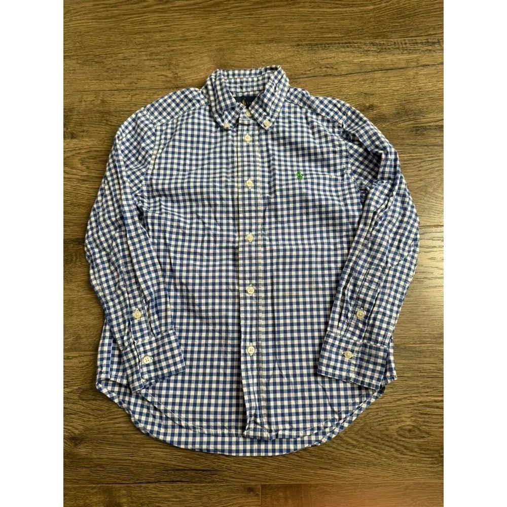 Boys Kids Ralph Lauren long sleeve button up blue white plaid cotton size 6
